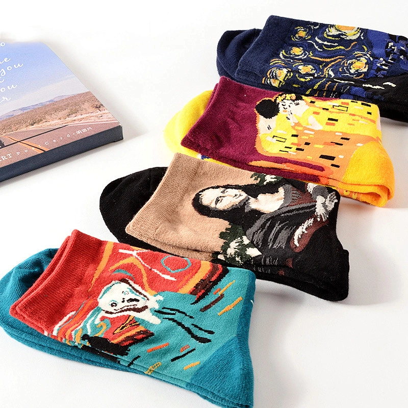 Western christmas abstract oil painting art men and women couple socks