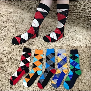 Cotton socks wholesale long tube fashion plaid men's socks
