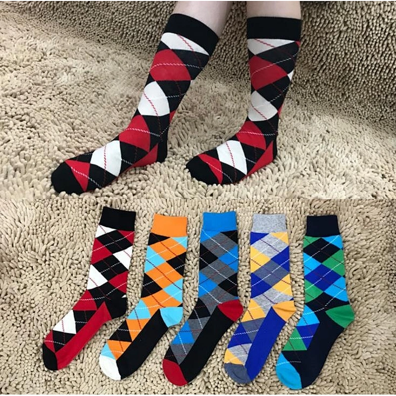 Cotton socks wholesale long tube fashion plaid men's socks