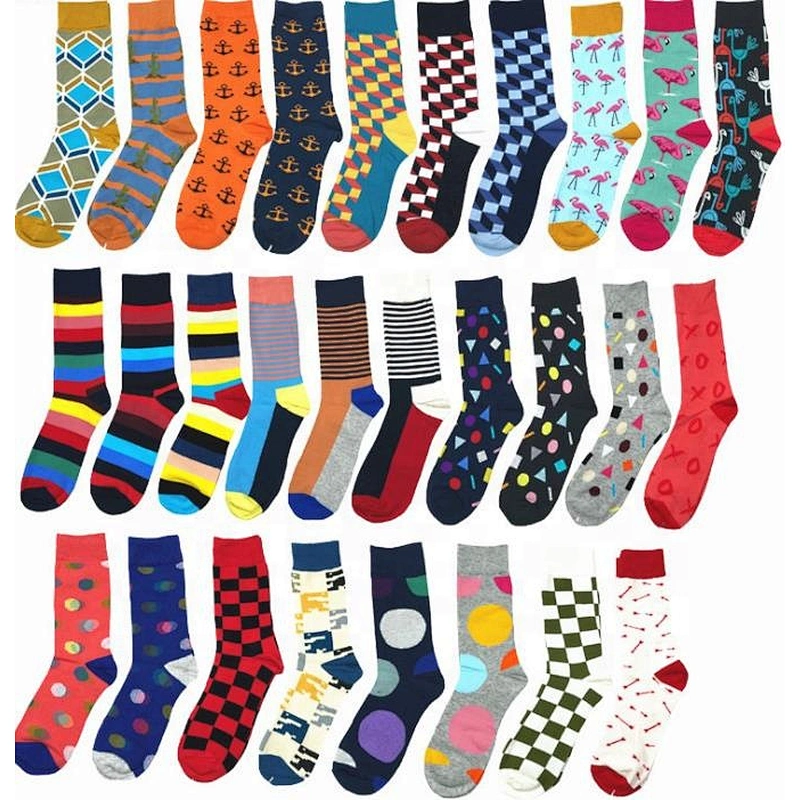 27 colors striped plaid diamond mens funny dress cotton custom socks