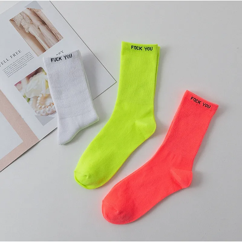 Custom fluorescent color socks original letter Harajuku tube socks basketball sports socks