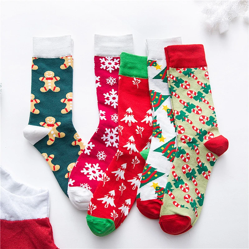 New Christmas series cartoon couple socks creative cute mid tube cotton socks