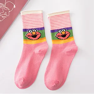 Teen young girls tube socks cotton cartoon socks flower doodle casual sports socks