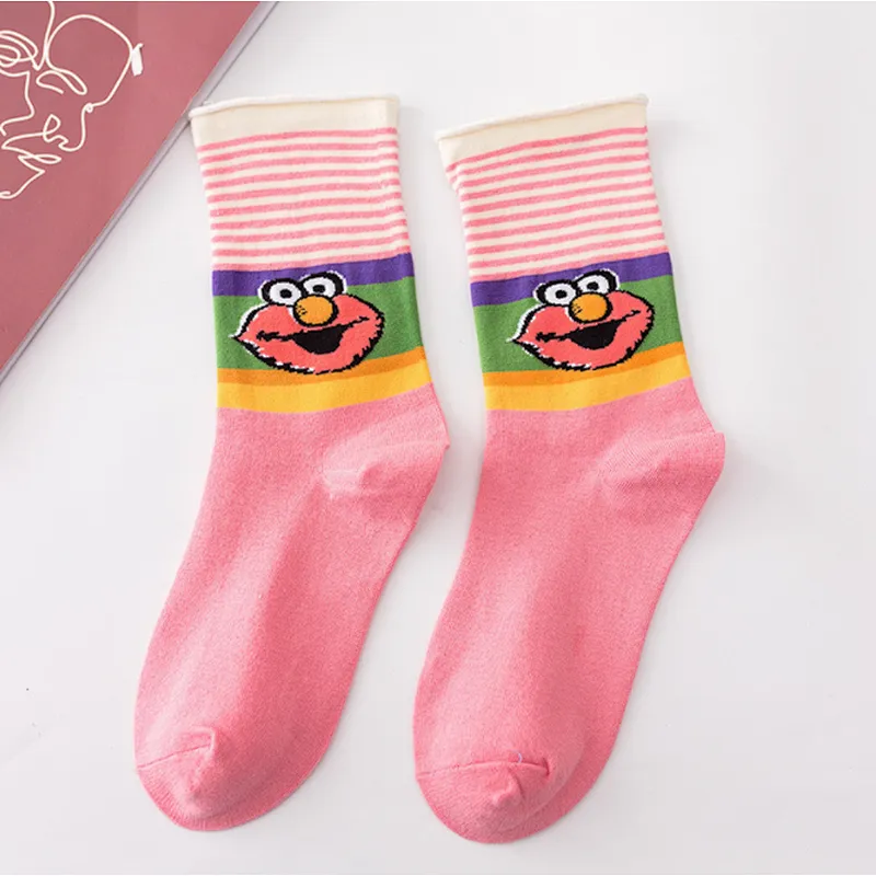 Teen young girls tube socks cotton cartoon socks flower doodle casual sports socks