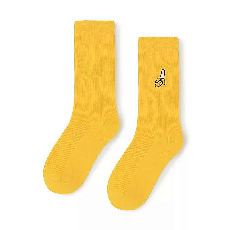 Fruit avocado banana cherry peach embroidered retro loose women socks