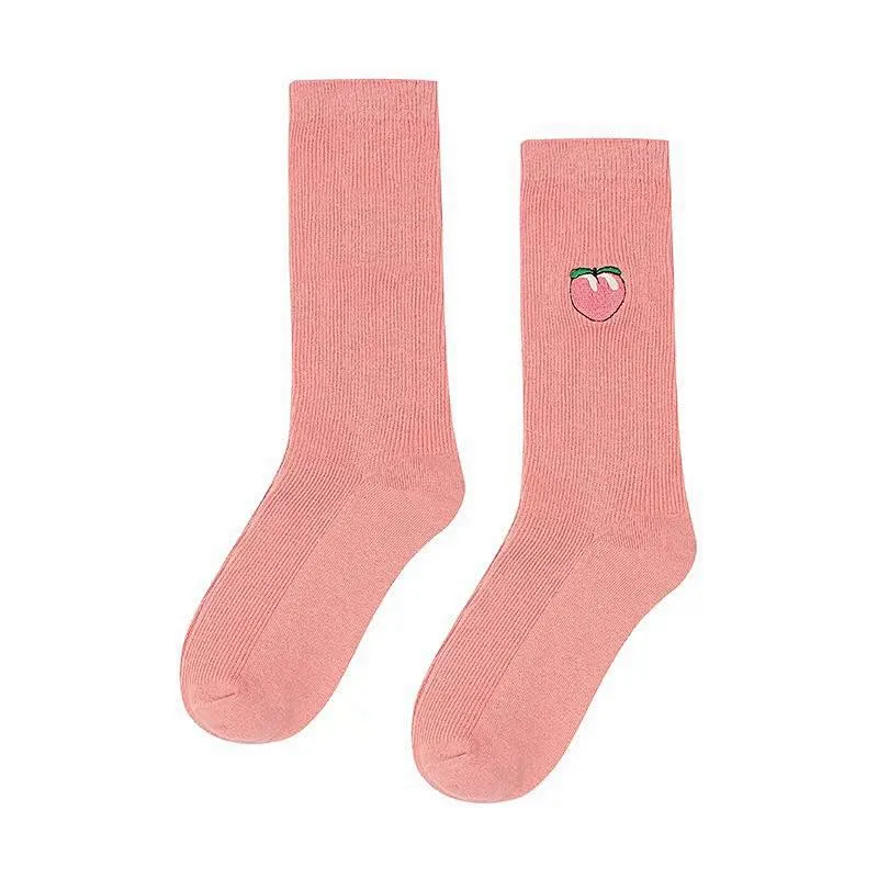 Fruit avocado banana cherry peach embroidered retro loose women socks
