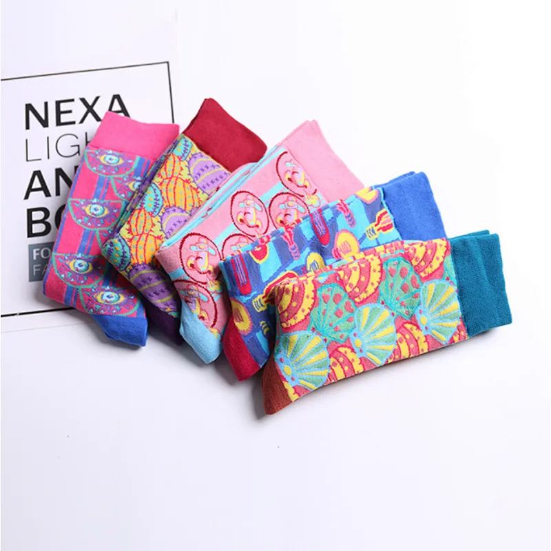 2020 new cotton women socks cartoon harajuku style silk jacquard socks
