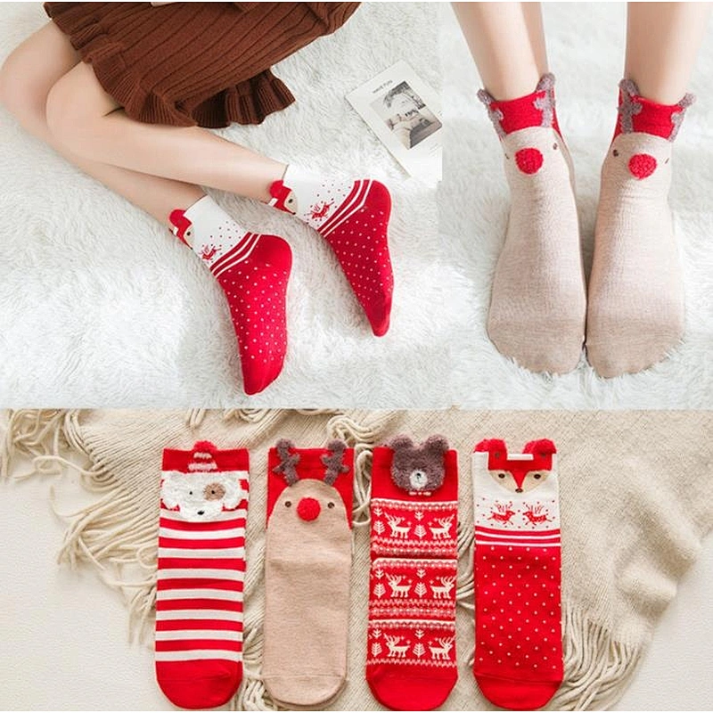Cotton three-dimensional cartoon Christmas socks lovely elk lady tube socks wholesale