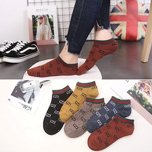 New men and women with the same double G letter tide socks cotton fashion low to help sports boat socks