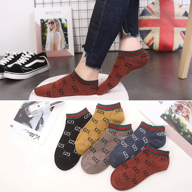 New men and women with the same double G letter tide socks cotton fashion low to help sports boat socks
