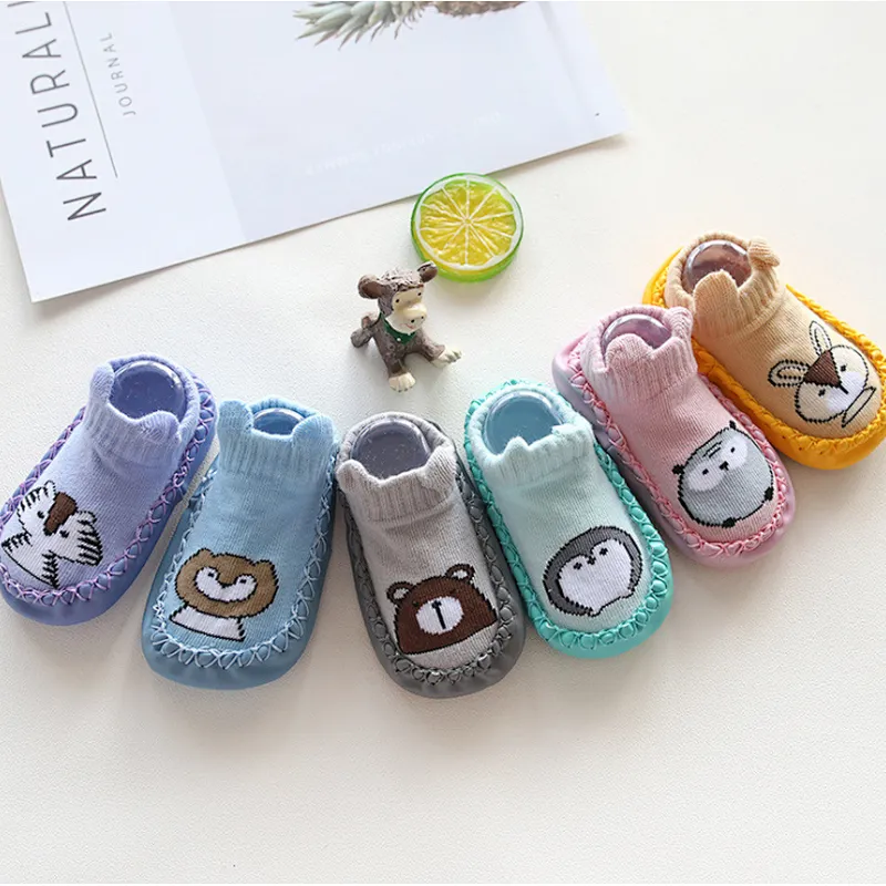 Newborn toddler combed cotton cartoon baby shoes socks non slip rubber sole children's floor socks