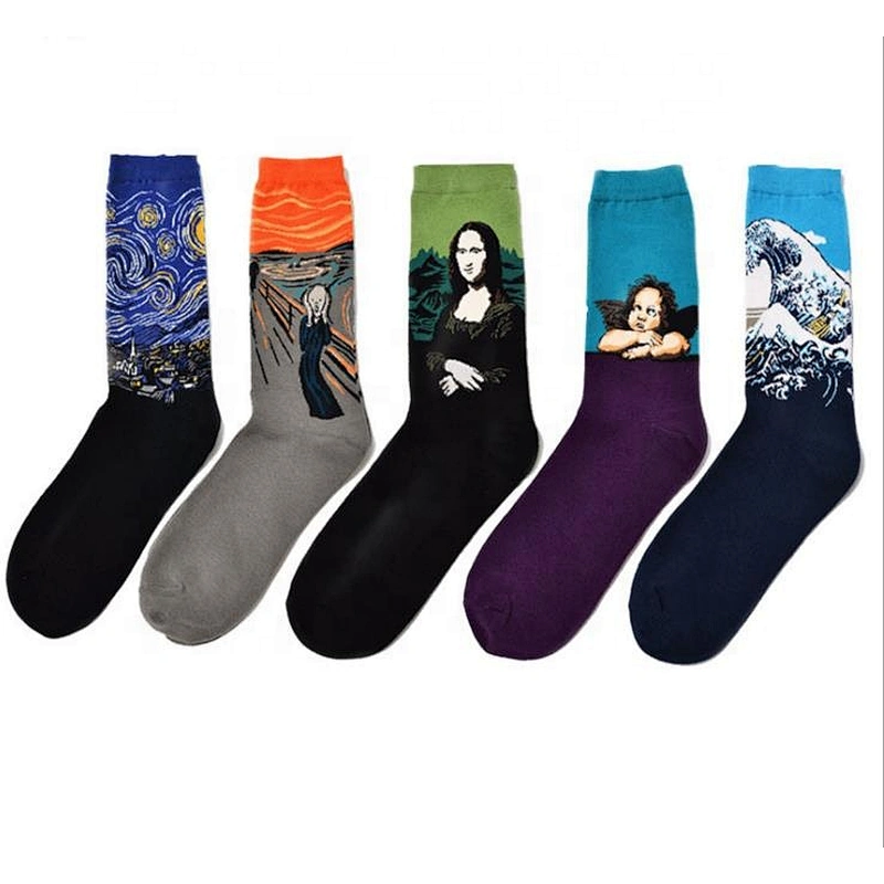 Wholesale men's tube stockings crazy oil painting series socks men's cotton long socks