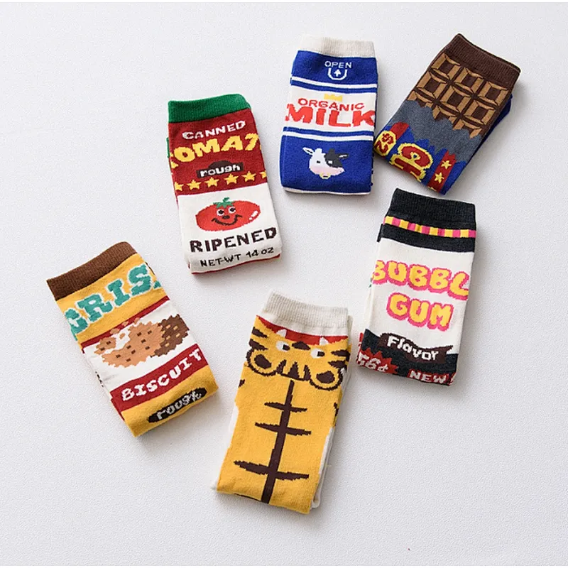 Japanese hot selling creative socks milk illustration socks female hot teen girls tube letters socks