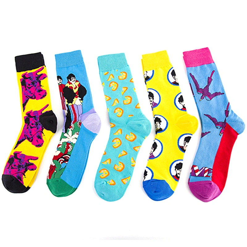 Fashion color men's large size socks portrait illustration socks wholesale