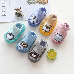 Newborn toddler combed cotton cartoon baby shoes socks non slip rubber sole children's floor socks