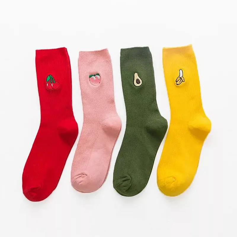 Fruit avocado banana cherry peach embroidered retro loose women socks