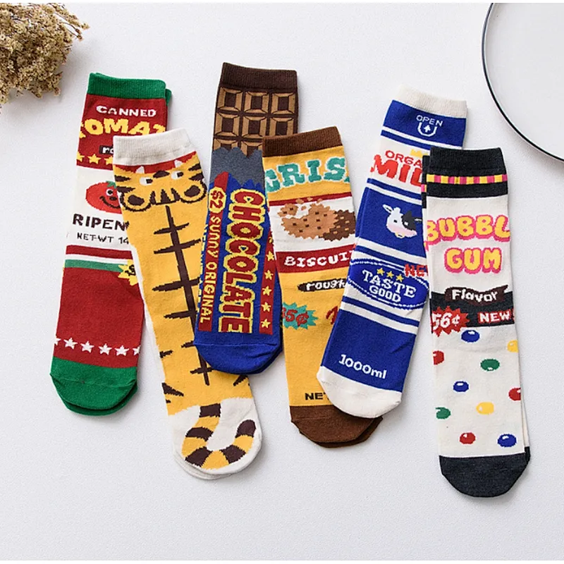 Japanese hot selling creative socks milk illustration socks female hot teen girls tube letters socks