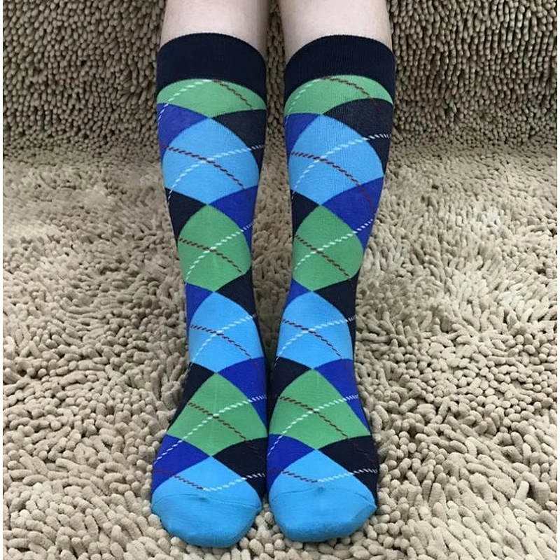 Cotton socks wholesale long tube fashion plaid men's socks