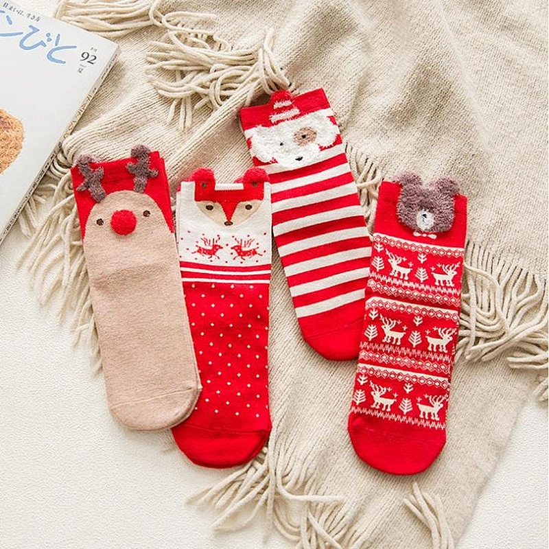 Cotton three-dimensional cartoon Christmas socks lovely elk lady tube socks wholesale
