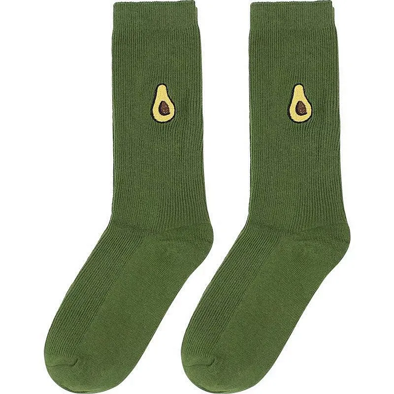 Fruit avocado banana cherry peach embroidered retro loose women socks