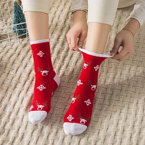 In the tube red socks thick three-dimensional cartoon women's socks cotton Christmas socks