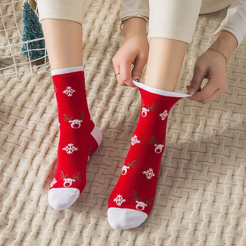 In the tube red socks thick three-dimensional cartoon women's socks cotton Christmas socks