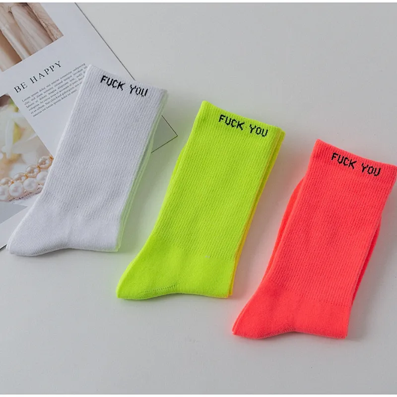 Custom fluorescent color socks original letter Harajuku tube socks basketball sports socks