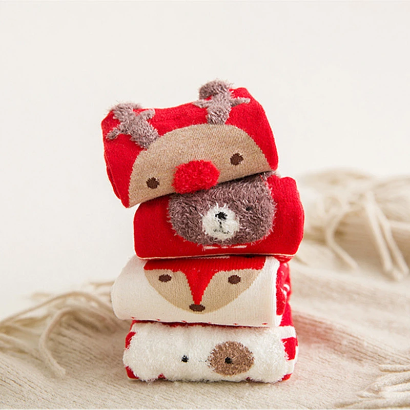 Colorful cotton tube red socks cartoon elk christmas women socks