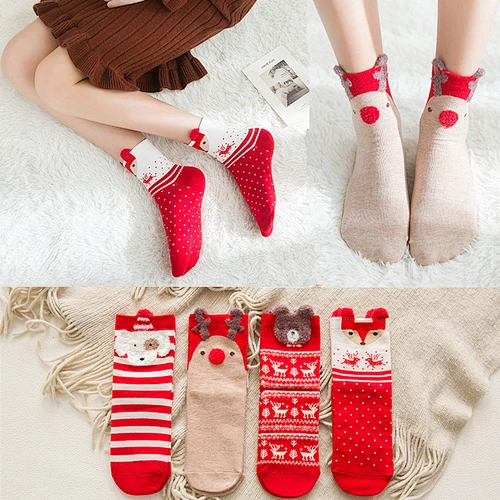 Colorful cotton tube red socks cartoon elk christmas women socks