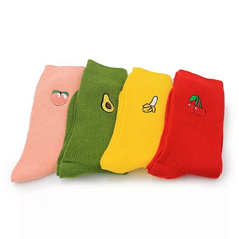 Fruit avocado banana cherry peach embroidered retro loose women socks