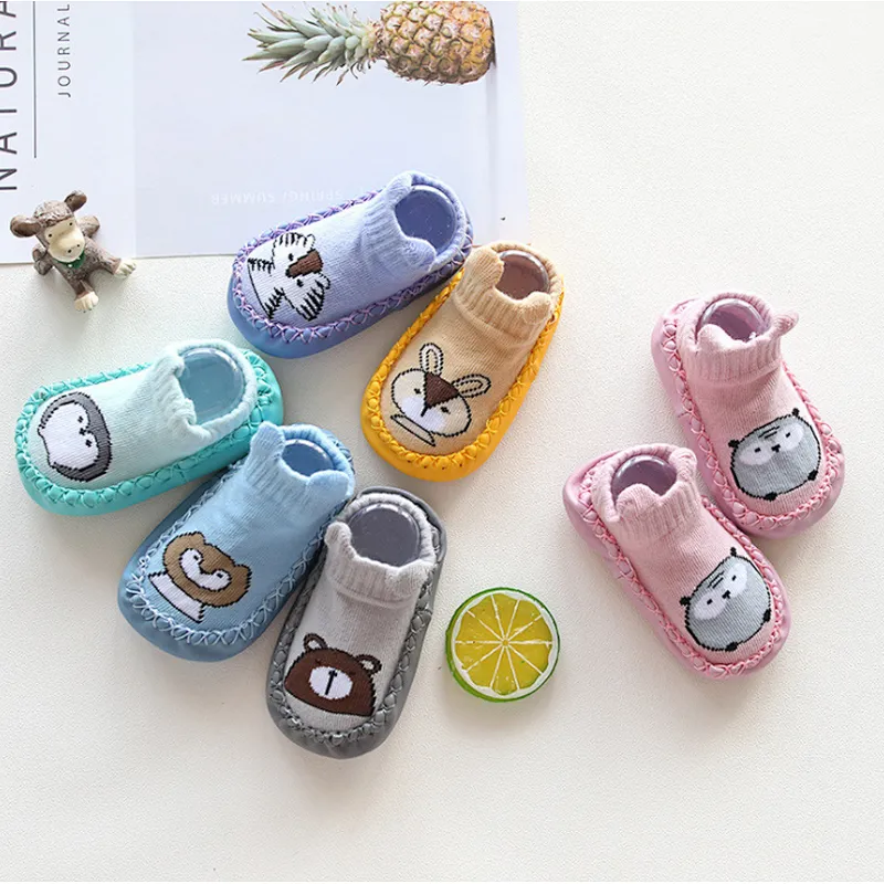 Newborn toddler combed cotton cartoon baby shoes socks non slip rubber sole children's floor socks