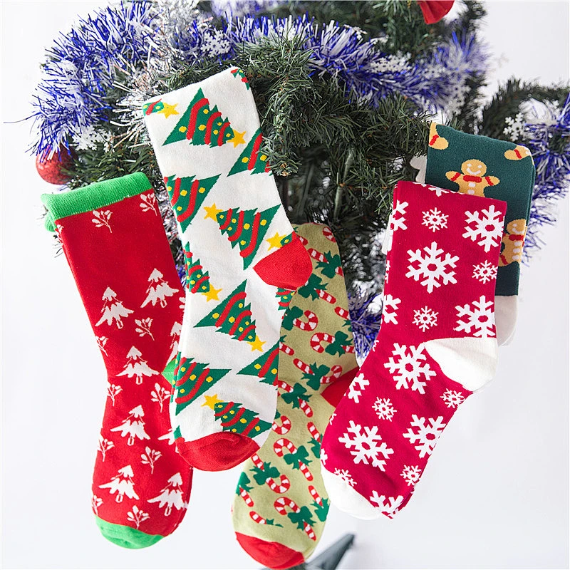 New Christmas series cartoon couple socks creative cute mid tube cotton socks