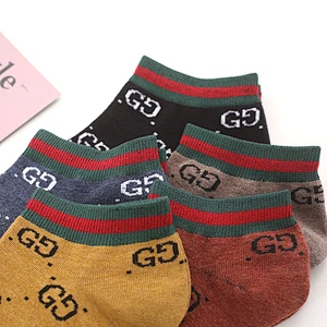 New men and women with the same double G letter tide socks cotton fashion low to help sports boat socks