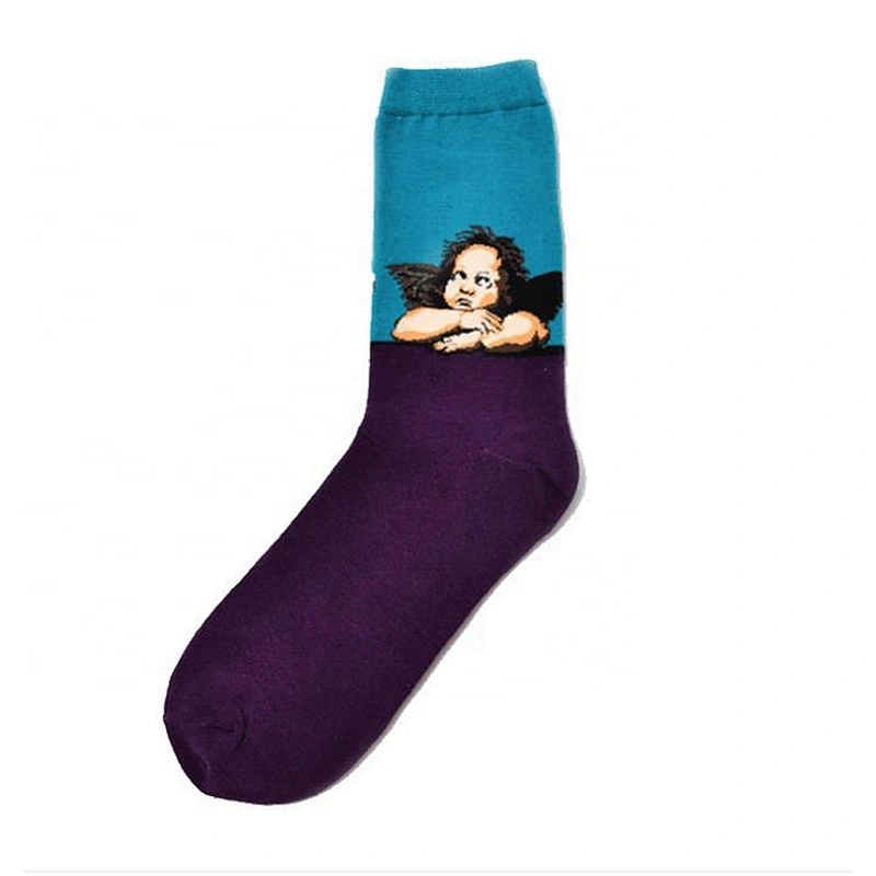 Wholesale men's tube stockings crazy oil painting series socks men's cotton long socks