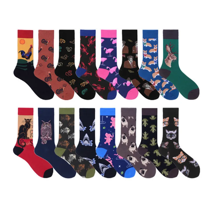 Fashion funny cotton tube mens crazy animals socks