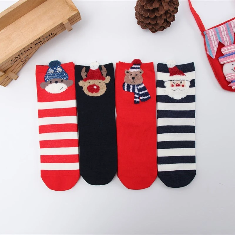 Colorful cotton tube red socks cartoon elk christmas women socks