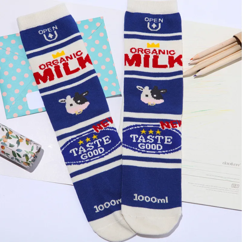 Japanese hot selling creative socks milk illustration socks female hot teen girls tube letters socks