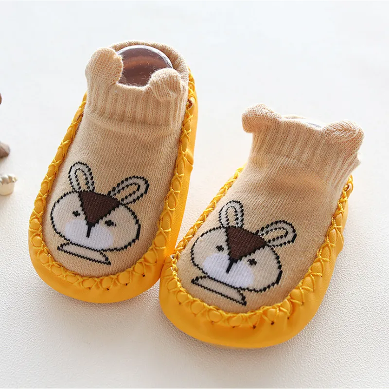 Newborn toddler combed cotton cartoon baby shoes socks non slip rubber sole children's floor socks