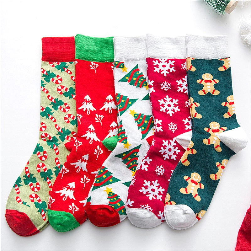 New Christmas series cartoon couple socks creative cute mid tube cotton socks