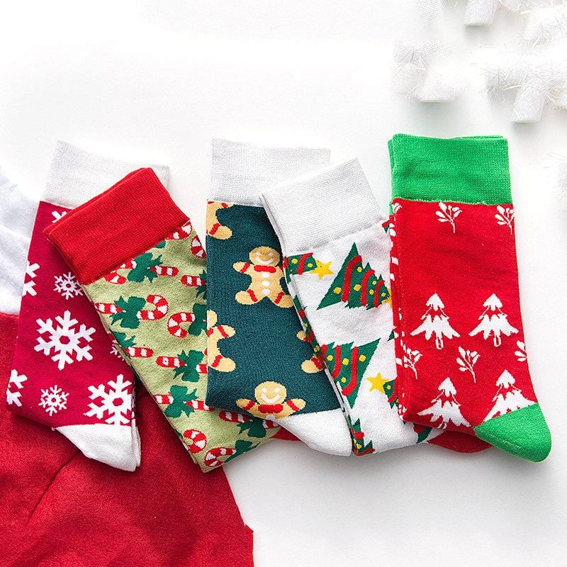 New Christmas series cartoon couple socks creative cute mid tube cotton socks