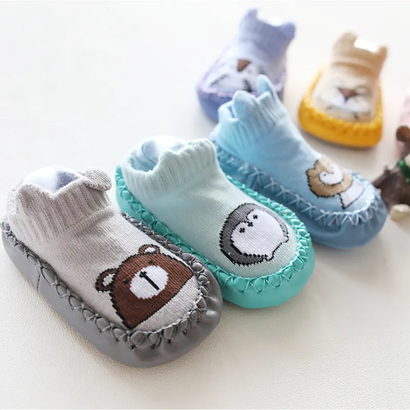 Newborn toddler combed cotton cartoon baby shoes socks non slip rubber sole children's floor socks