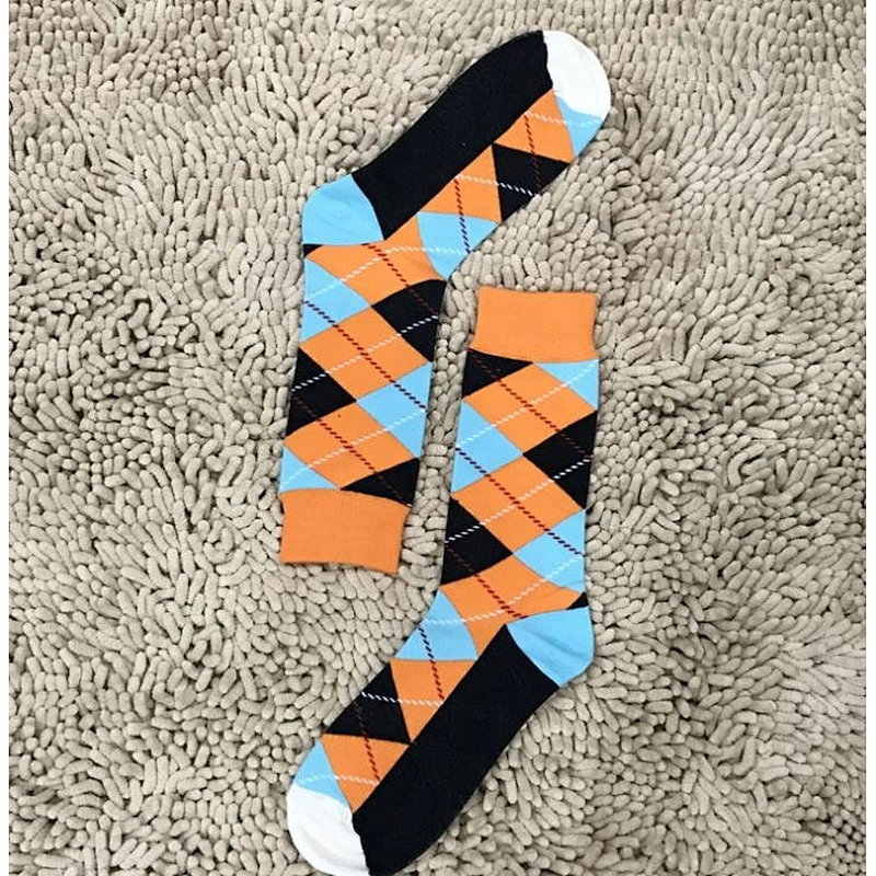 Cotton socks wholesale long tube fashion plaid men's socks