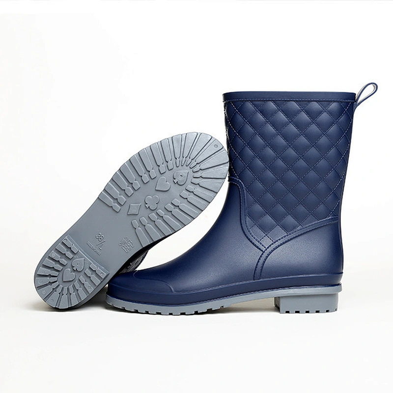 New Lattice Casual Fashion Mid-Tube Waterproof Rain Boots Women Black Adult Rain Boots