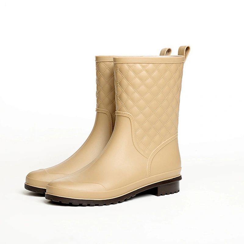 New Lattice Casual Fashion Mid-Tube Waterproof Rain Boots Women Black Adult Rain Boots
