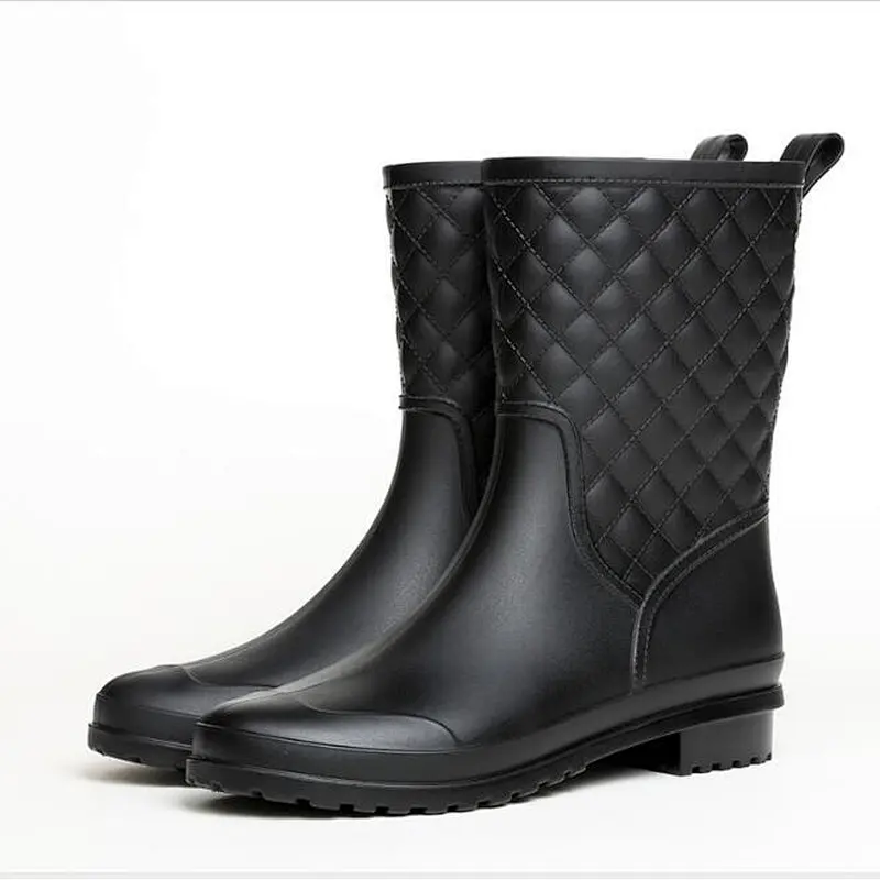 New Lattice Casual Fashion Mid-Tube Waterproof Rain Boots Women Black Adult Rain Boots