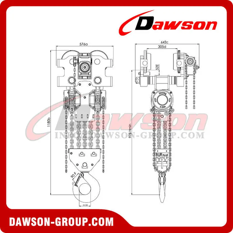 20T 25T Low Headroom Hoist Trolley, 20000KG 25000KG Hand Pull Trolley Hoist Combination