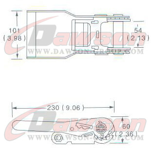 Drawing of DG-B009 2'' Ratchet Buckle, 50MM Ratchet Buckle,2000kgs - China Dawson Supplier