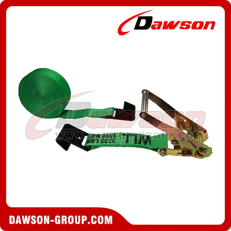 2 inch 30 feet GREEN Ratchet Strap with Black Flat Hook