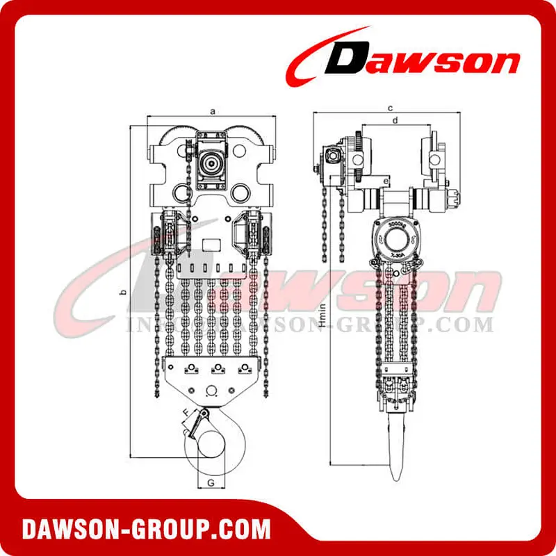30Ton Low Headroom Hoist Trolley, 30000 KG Hand Pull Trolley Hoist Combination