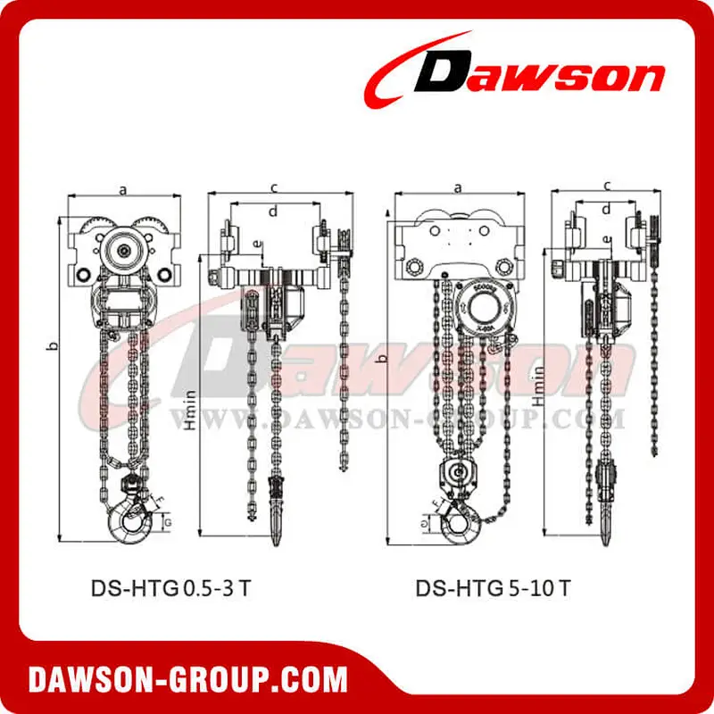 DS-HTG 500kg - 10000kg Low Headroom Hoist Trolley, Hand Pull Car Hoist Combination